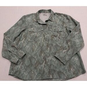 Eddie Bauer Womens Button Down Shirt Long Sleeve Green Fern Print Outdoor